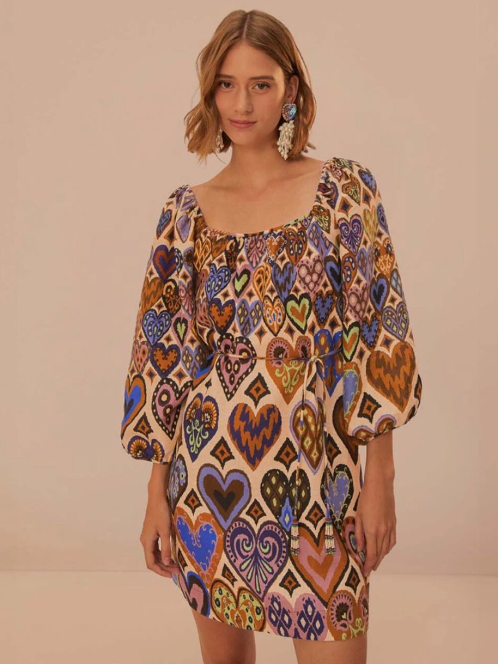 FARM Rio Ikat Heart Mini Linen Dress with POCKETS!!! ADORABLE!!!! sz S NWT